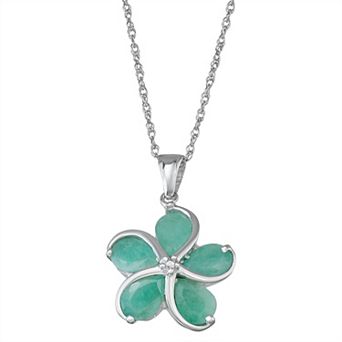 Jewelexcess 3.40 ct Emerald Gemstone Sterling Silver Flower Pendant