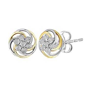 Jewelexcess Two Tone Sterling Silver Diamond Accent Miracle Plate Earrings