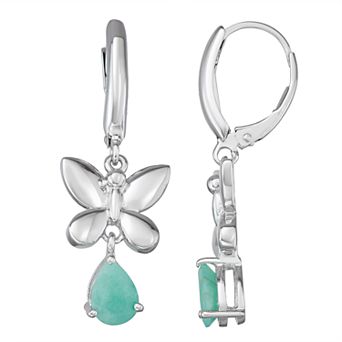 Jewelexcess Sterling Silver Emerald Butterfly Earrings