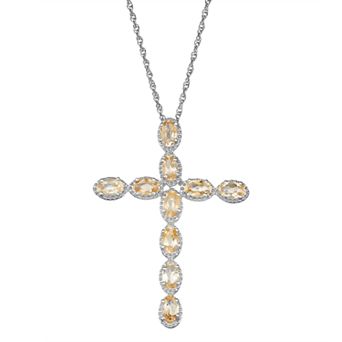 Jewelexcess Sterling Silver Citrine Cross Pendant Necklace