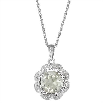 Jewelexcess Sterling Silver Green Stone & Diamond Accent Flower Pendant