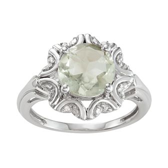 Jewelexcess Sterling Silver 2.50 C.T.W. Green Stone & Diamond Accent Ring