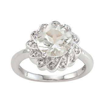 Jewelexcess Sterling Silver 2.50 C.T.W. Green Stone & Diamond Accent Flower Ring