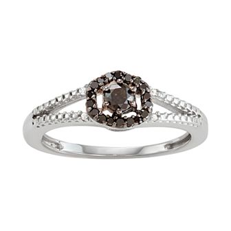 Jewelexcess Sterling Silver 1/4 C.T. Black & White Diamond Split-Shank Ring