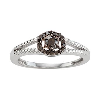 Jewelexcess Sterling Silver 1/4 C.T. Black & White Diamond Split-Shank Ring