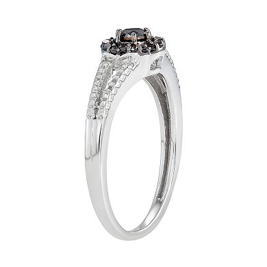 Jewelexcess Sterling Silver 1/4 C.T. Black & White Diamond Split-Shank Ring