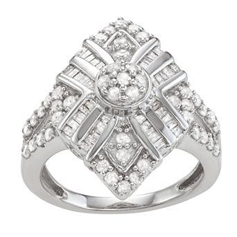 Jewelexcess Sterling Silver 1 C.T. Diamond Baguette Ring