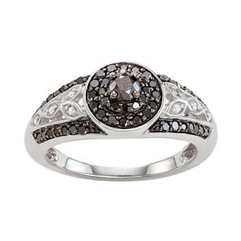 Jewelexcess Sterling Silver 1/2 C.T. White & Black Diamond Filigree Ring