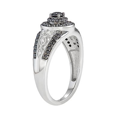 Jewelexcess Sterling Silver 1/2 C.T. White & Black Diamond Filigree Ring