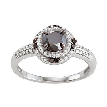 Jewelexcess Sterling Silver 1 C.T. Black & White Diamond Oval Ring