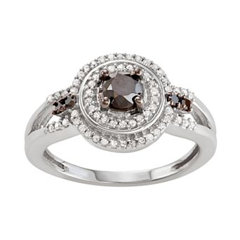 Jewelexcess Sterling Silver 3/4 C.T. Black & White Diamond Circle Ring