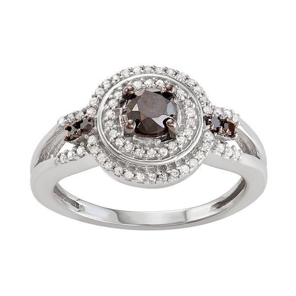 Small Circle Sterling Silver Ring with Black Diamonds plated in 18K Rose Gold (No 52)