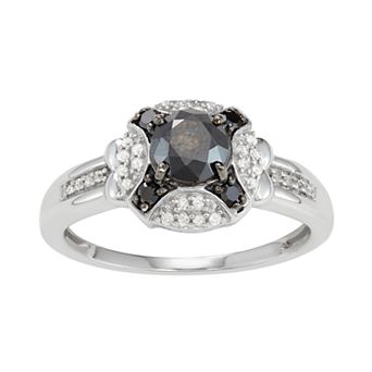 Jewelexcess Sterling Silver 1 C.T. Black & White Diamond X Ring