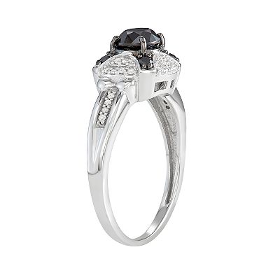 Jewelexcess Sterling Silver 1 C.T. Black & White Diamond X Ring