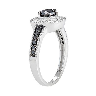 Jewelexcess Sterling Silver 3/4 C.T. Black & White Diamond Square Ring