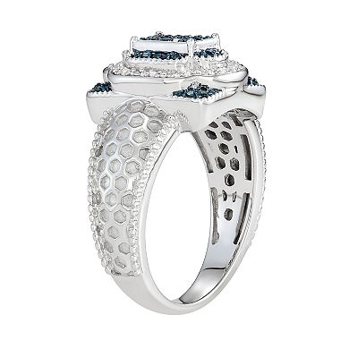 Jewelexcess Sterling Silver 1/4 C.T. Blue & White Diamond Layering Ring