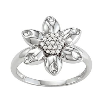Jewelexcess Sterling Silver 1/10 C.T. Diamond Flower Ring