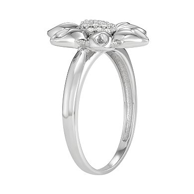 Jewelexcess Sterling Silver 1/10 C.T. Diamond Flower Ring