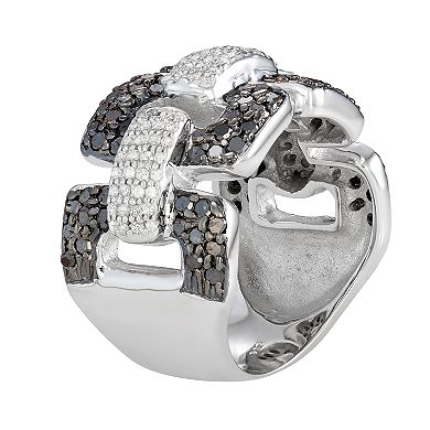 Jewelexcess Sterling Silver 1 1/4 C.T. White & Black Diamond Ring