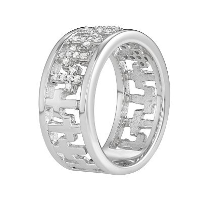 Jewelexcess Sterling Silver 1/4 C.T. Diamond Cross Ring