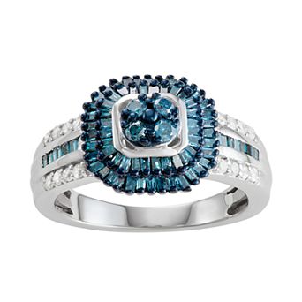 Jewelexcess Sterling Silver 1 C.T. Blue & White Diamond Ring