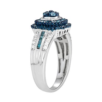 Jewelexcess Sterling Silver 1 C.T. Blue & White Diamond Ring