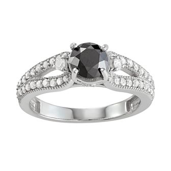 Jewelexcess Sterling Silver 1 1/3 ct Black & White Diamond Ring