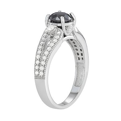 Jewelexcess Sterling Silver 1 1/3 CT Black & White Diamond Ring