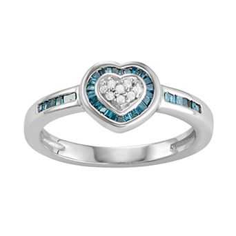 Jewelexcess Sterling Silver Blue & White Diamond Accent Heart Ring