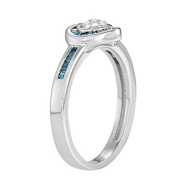 Jewelexcess Sterling Silver Blue & White Diamond Accent Heart Ring