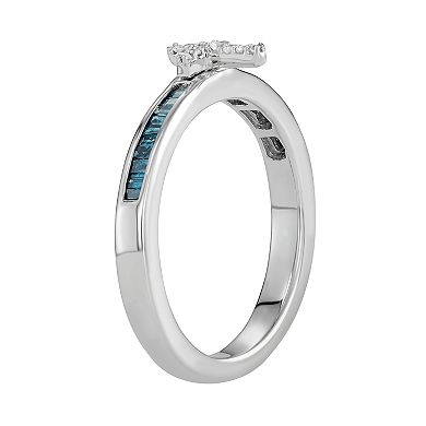 Jewelexcess Sterling Silver Blue & White Diamond Accent Cross Ring