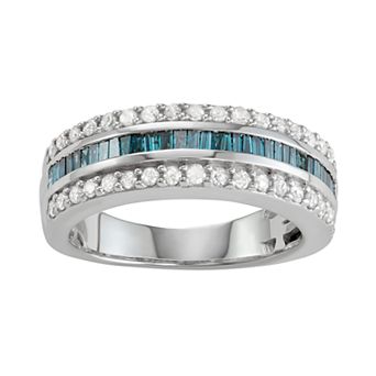 Jewelexcess Sterling Silver 1 C.T. Blue & White Diamond Ring