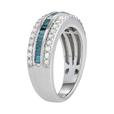 Jewelexcess Sterling Silver 1 C.T. Blue & White Diamond Ring
