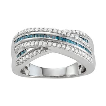 Jewelexcess Sterling Silver 1/2 C.T. Blue & White Diamond Ring