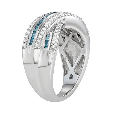 Jewelexcess Sterling Silver 1/2 C.T. Blue & White Diamond Ring