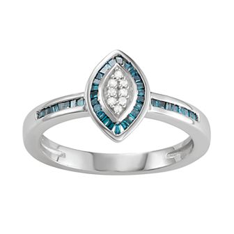 Jewelexcess Sterling Silver 1/4 C.T. Blue & White Diamond Marquise Ring