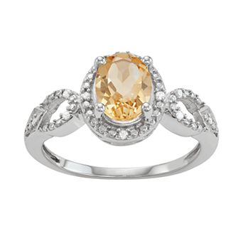 Jewelexcess Sterling Silver 1 1/10 C.T.W Citrine & Diamond Accent Ring
