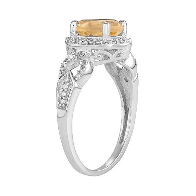 Jewelexcess Sterling Silver 1 1/10 C.T.W Citrine & Diamond Accent Ring