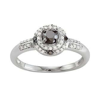Jewelexcess Sterling Silver 1/2 C.T. Black & White Diamond Ring