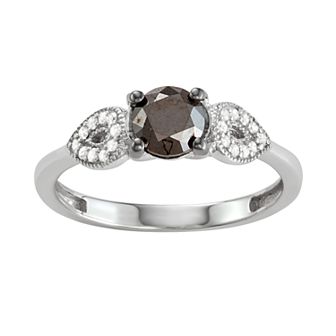 Jewelexcess Sterling Silver 1 C.T. Black & White Diamond Ring