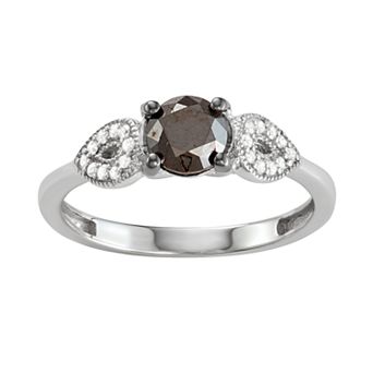 Jewelexcess Sterling Silver 1 C.T. Black & White Diamond Ring