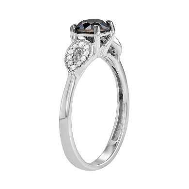 Jewelexcess Sterling Silver 1 C.T. Black & White Diamond Ring