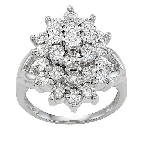 Sterling Silver Diamond Accent Cluster Ring
