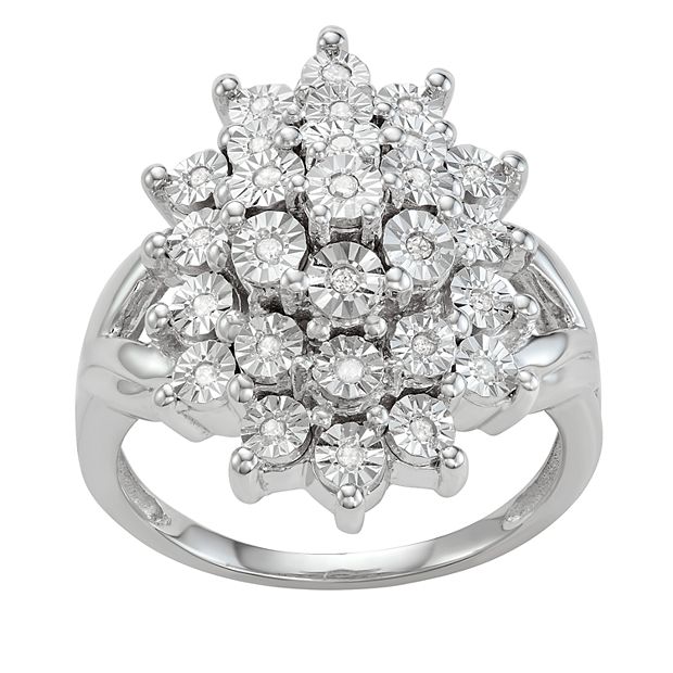 Diamond fashion Flower Cluster Ring Sterling Silver