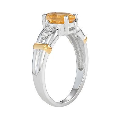 Jewelexcess Two-Tone Sterling Silver 1.10 C.T. Citrine & Diamond Horseshoe Ring
