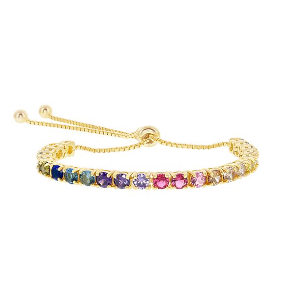 Sterling Silver Colorful Cubic Zirconia Bolo Bracelet