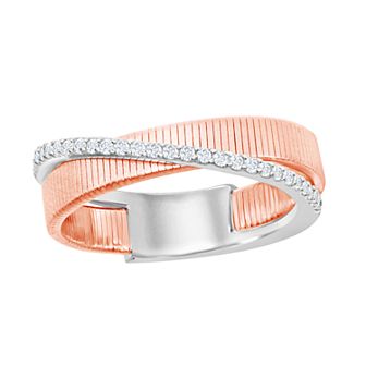Argento Bella Sterling Silver Cubic Zirconia Textured Bypass Ring