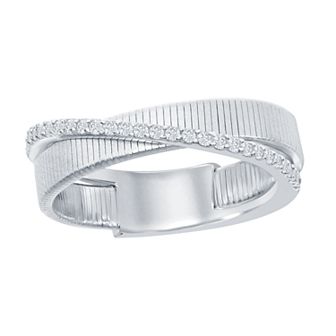 Argento Bella Sterling Silver Cubic Zirconia Textured Bypass Ring