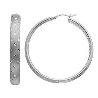 Sterling Silver Textured Hoop Earrings