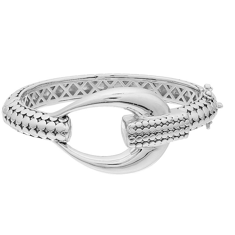 Sterling Silver Textured Loop Bangle Bracelet, Womens, Size: 6.75, White